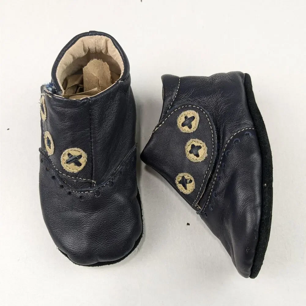 Livie & Luca Navy Blue Leather Baby 12-18 Months First Walkers